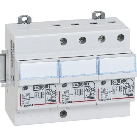 Legrand – Parafoudre pour tableau électrique type 2 – Protection intégrée 12kA/pôle – 3P+N – 6 modules – Icc 4,5 kA