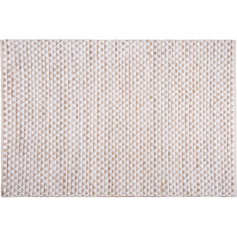 Alfombra beige mezcla de yute y algodón 140 x 200 cm patrón geométrico tejida a mano Tunceli