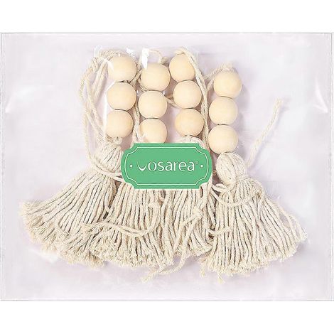 Ornements suspendus en bois naturel avec pompons en coton et perles, 40 pièces (1/5)