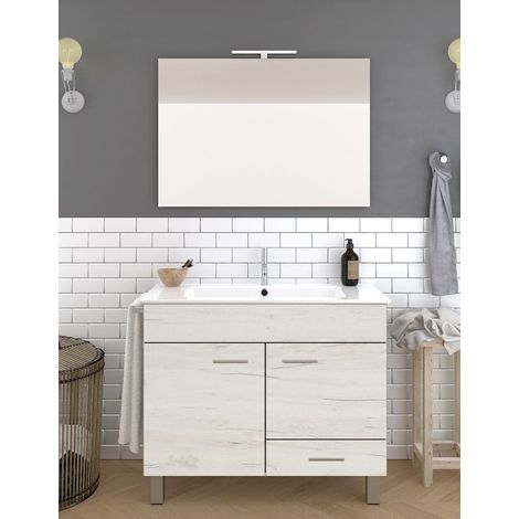 Conjunto de Baño Samos 2 puertas y un cajón - 7 colores distintos -15 medidas - incluye mueble, lavabo y espejo - Blanco nórdico 100 x 40 cm (1/3)
