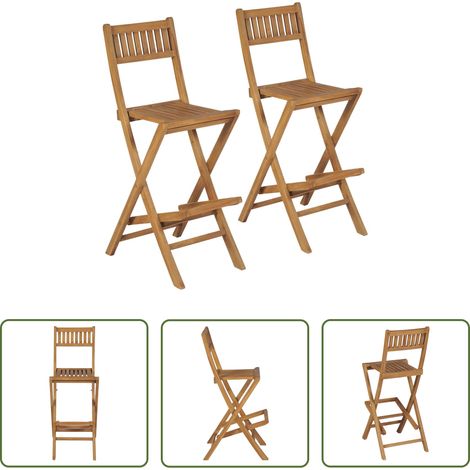 Bois de teck - Tabourets pliables de bar d'extérieur lot de 2 bois teck solide (1/5)