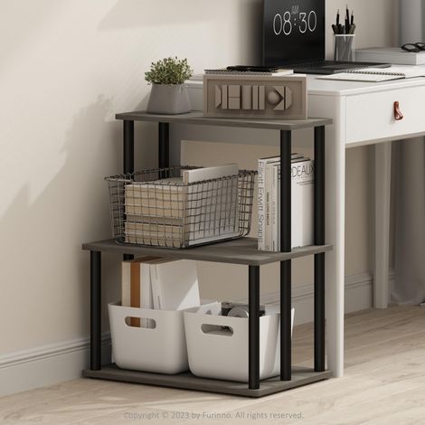 Étagère de Rangement Multifonction à 3 étages sans Outils pour imprimante Gris chêne français Gris/Noir (1/5)