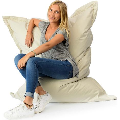 Pouf Géant XL 160 x120 cm Intérieur et Extérieur, Déhoussable, Salon, Jardin, Beige BiG52
