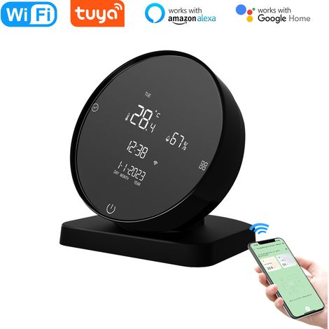 Thermomètre Hygromètre WiFi USB Rechargeable Noir Détecteur Température Humidité Compatible Alexa avec Affichage LCD et Contrôle IR (1/5)
