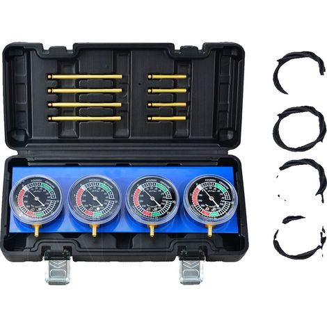 Kit di manometri per vuoto, in metallo e plastica, lunghezze di misura di 65 mm e 180 mm, compatibile con carburatori a 4 cilindri, controlli di smorzamento e calibrazione, set completo di accessori. (1/5)