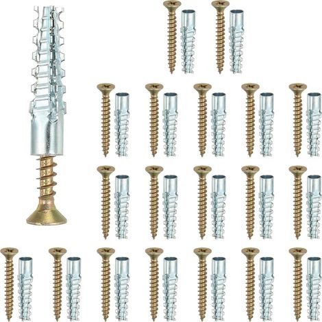 20 Pcs Ancres Pour Mur Creux Avec Vis 0.2 x 1.57", Kit D'Ancres Pour Mur En Acier Pour Réparation De Trou De Charnière En Bois, Béton Ou Plâtre, Argenté (6 x 32mm) (1/5)
