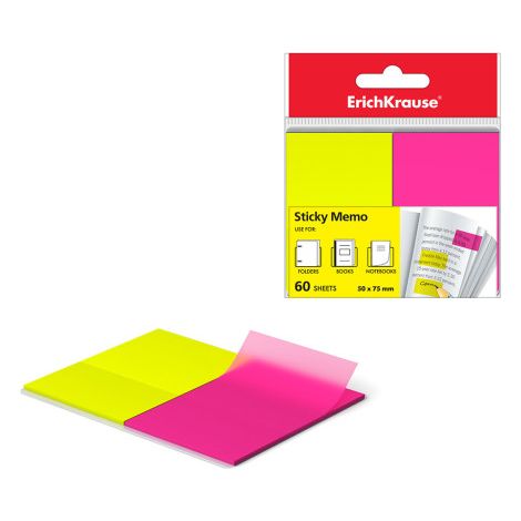 Blister 60 Neon-Lesezeichen 50x75mm 2 Farben gelb/rosa erich krause 31180