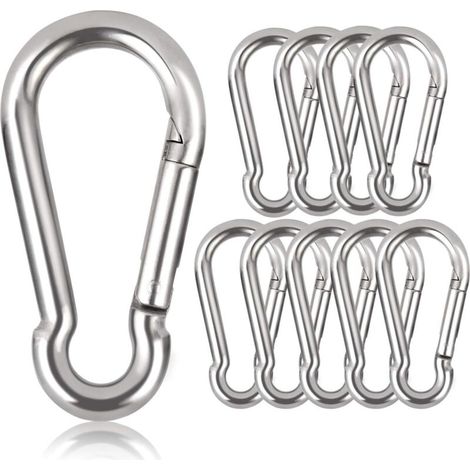 Lot de 10 mousquetons porte-clés, 80 mm x φ8 mm, charge maximale : 250 kg (1/5)