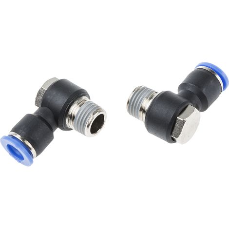 Adaptateur fileté coudé RS PRO vers Enfichable, 8 mm R 1/4 Mâle ( Prix pour Paquet de 10 ) (1/2)