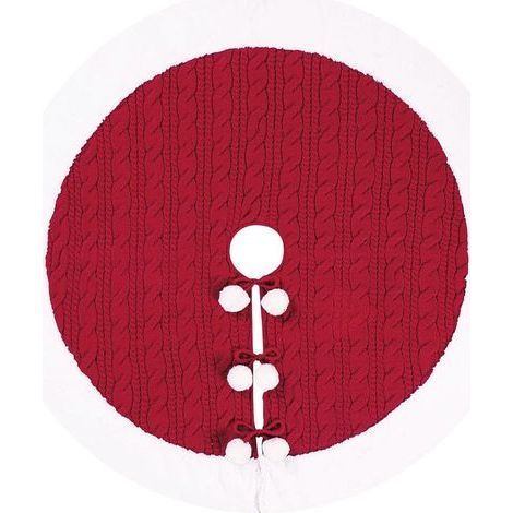 Jupe de sapin de Noël tricotée à pompons blancs, décorations de Noël pour la maison, jupe de sapin de Noël 62 cm, tapis de sapin de Noël tricoté rouge, jupe de sapin de Noël, fête, décoration du nouve (1/5)