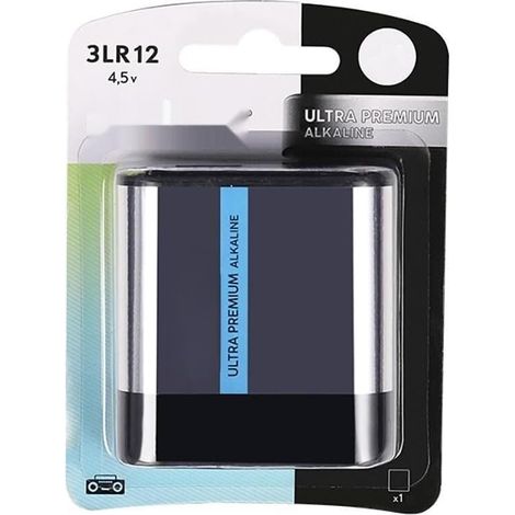 Blister de 1 Pile 3LR12 4,5 V Super alcaline 0% Mercure, idéale pour Les appareils électroniques et Les Jouets. Dimensions : 11,5 x 8,5 x 2,6 cm. (1/5)