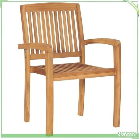 Chaise de jardin empilable - FAFEICY - 3073207 - Teck massif - Lot de 4 - Résistante aux intempéries (1/4)