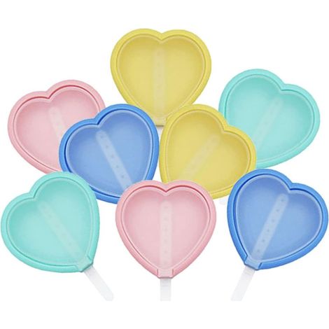 8 Pcs Moule à Glace en Silicone, Moules à Popsicle Coeur Moule à Crème Glacée, Réutilisables Popsicle Moule avec Couvercles, pour les Popsicle Glacées Maison (1/5)