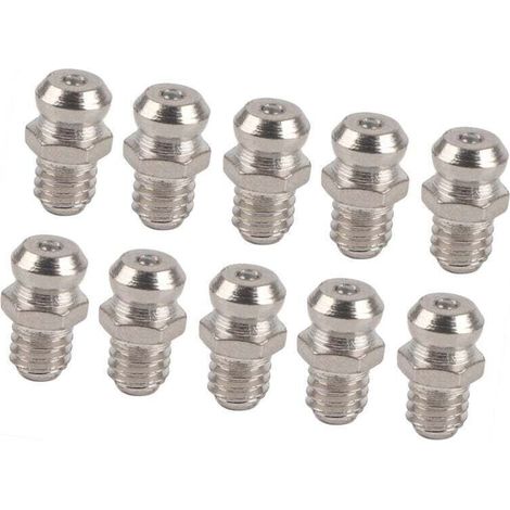 Ulisem Lot de 10 embouts de rechange en métal pour pistolet à graisse, accessoires de lubrification résistants à la rouille pour l'automobile, la moto et l'industrie (M6 Straight) (1/4)
