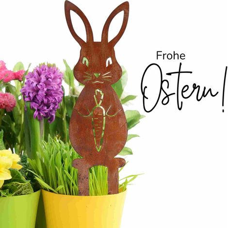 Lapin Décoratif de Jardin en Métal Aspect Rouille Karla Carrot Décoration de Pâques - PANGIVO