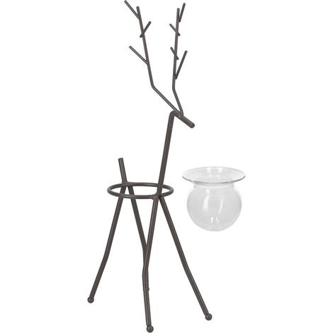 Support de Plante en Fer Forgé en Forme de Cerf avec Vase en Verre Transparent pour Culture Hydroponique - Type C