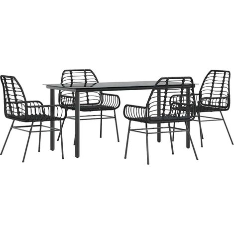 vidaXL Set Mobili da Pranzo per Giardino 5 pz Nero Polyrattan Vetro (1/5)