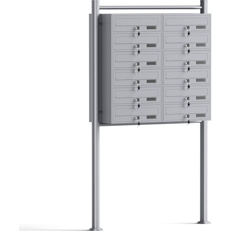 Wiltec Cassetta postale condominiale autoportante 12 posti, grigio, 2 moduli con supporto a terra