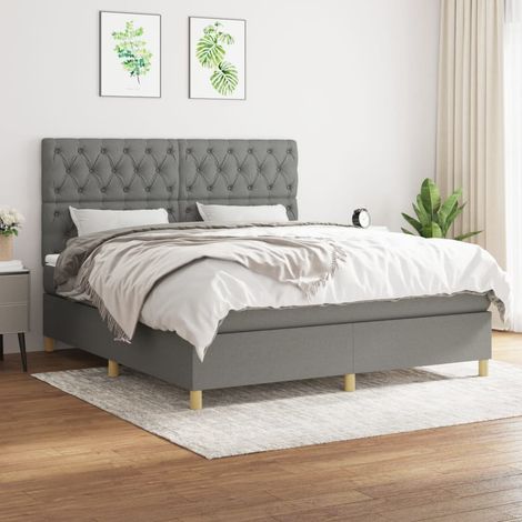 Lit à sommier tapissier avec matelas - Cadre De Lit Moderne: Queen Size - Lit Double - Gris foncé 160x200cm Tissu Chic-640908 (1/4)