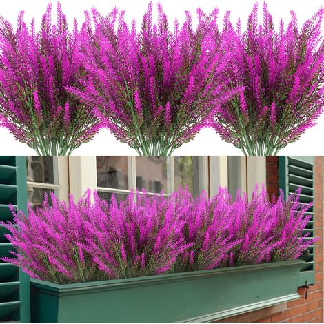 10 fleurs de lavande artificielles, décoration florale, plantes vertes en plastique pour jardin, décoration de vase, rouge (1/4)