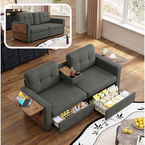 Divano 2 posti 178x71x57,5 cm in ciniglia grigio scuro con contenitore – MEUBLIV (1/5)