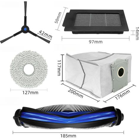 Compatible con las aspiradoras robot Ecovacs y con los accesorios T50 Pro, incluyendo bolsas para el polvo, filtros, mopas y cepillos principales. (1/5)