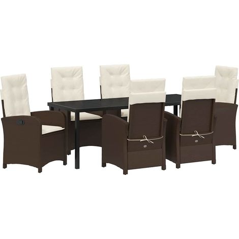 Maison Exclusive - Set da Pranzo per Giardino con cuscino 7 pcs Marrone polyrattan