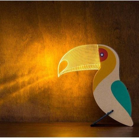 [NEVER USED]  Creative acrylic night light, wooden animal LED lights for living room and bedroom decoration, toucan-shaped LED lights,