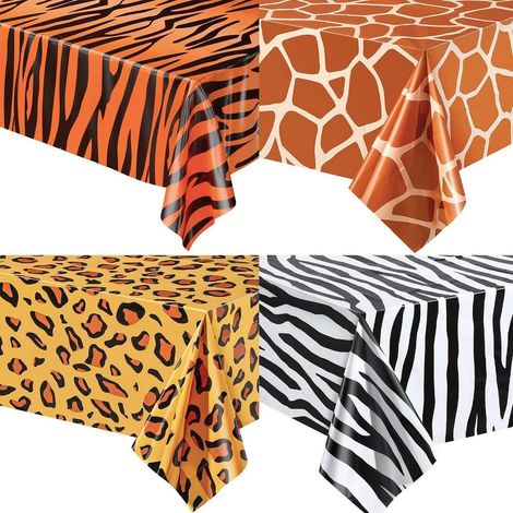 4er Set Tischdecken Dschungel Safari 137x274cm mit Tiermotiven, wasserdicht