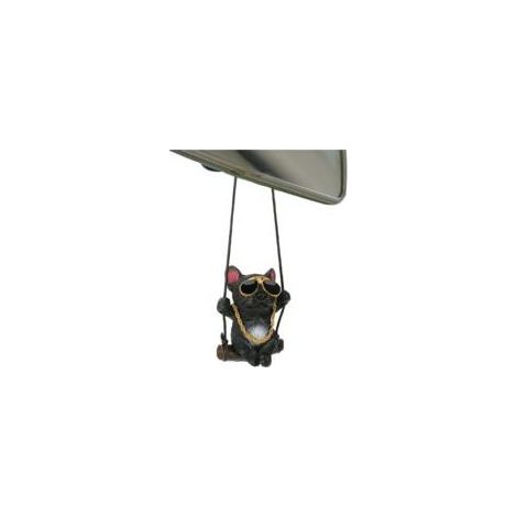 Pendentif rétro pour rétroviseur voiture, bouledogue noir avec lunettes et chane dorée, décoration créative suspendue (1/5)