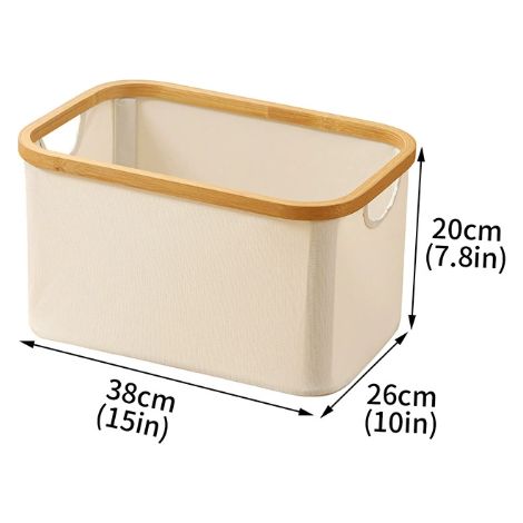 Zweiteiliger, faltbarer Aufbewahrungskorb mit Bambusgriff, 38 x 26 x 20 cm, faltbare Stoffbox, Wäschekorb, Aufbewahrungskorb für Zuhause, Kleiderschrank-Organizer, Spielzeugaufbewahrungsbehälter