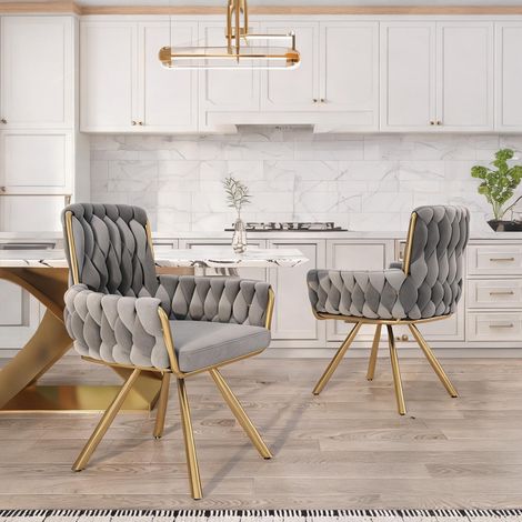 Fauteuil de salle à manger en velours gris pivotant 360° (1/5)