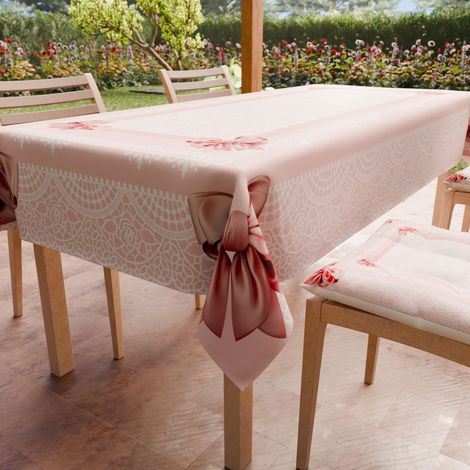 Nappe Anti-Taches Rectangulaire (140 x 300 cm) Couvre-Table de Cuisine, Motif Nœud Rose, X14 Places, 100% fabriquée en Italie (1/5)