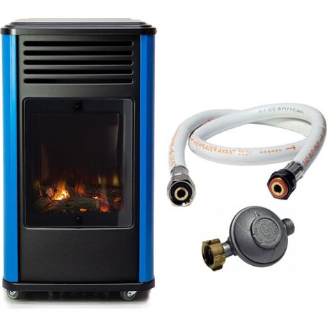 Chauffage à gaz 3,4KW Bleu Effet feu + Tuyau gaz + Détendeur butane Manhattan Sahara