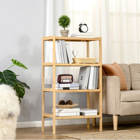 Estanteria de bambu color natural 62 x 33 x 112 cm con 4 baldas abiertas (1/5)