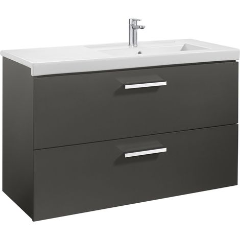 Unik mueble con dos cajones + lavabo PRISMA - ROCA Color: Gris antracita - Posición del lavabo: Derecha (1/3)