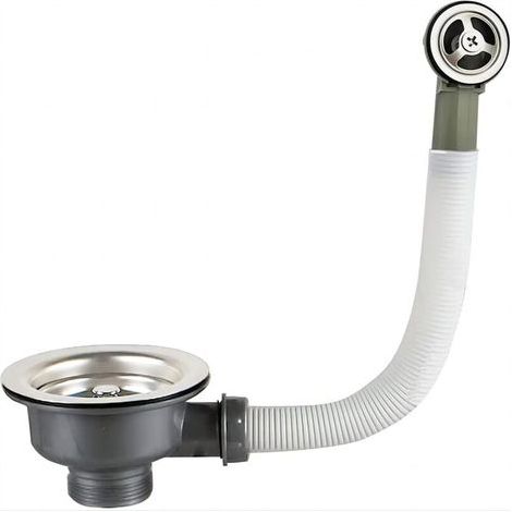 Scarico per lavello con cestello di troppo pieno, 114 mm (1½") acciaio inox, acciaio inox + ABS, scarico + cestello (1/5)