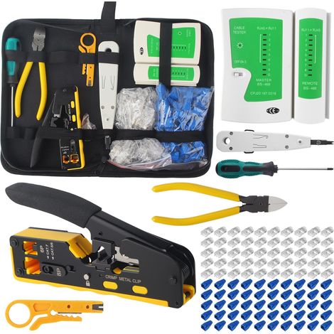 Network Tool Kit, RJ45 Through Connectors for Cat5, Cat6 and Cat7 Cables with 50 Cat6 Connectors, Cat7 Connectors, Crimping Tool, RJ45/RJ11/RJ12 Network Repair Kit (1/5)