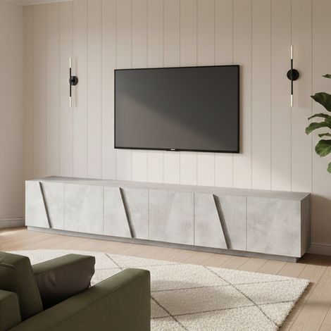 Dmora - Meuble TV Dgil, Buffet bas de salon, base meuble TV, 100% Made in Italy, 244x44h46 cm, Ciment foncé (1/5)