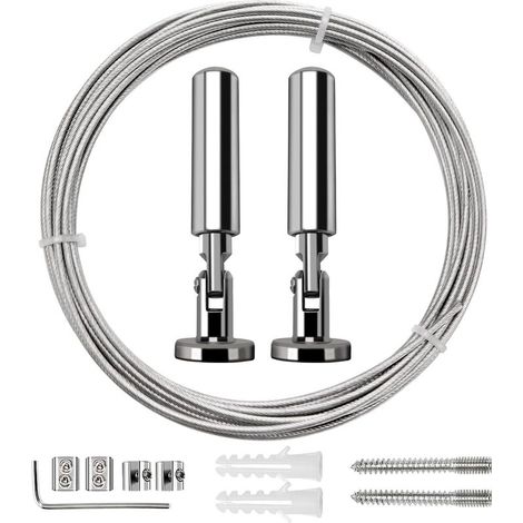 5m Tringle à rideaux Kit, Câble en Acier pour Rideau, pour Rideau, corde à linge de balcon,Argent (1/4)