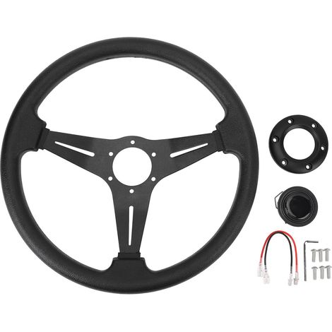Volante per auto da corsa in similpelle PU da 14 pollici, universale, compatibile con adattatore per mozzo a 6 fori, nero. (1/5)