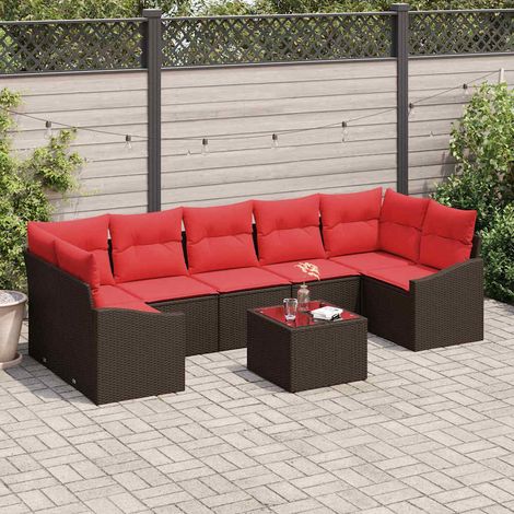 vidaXL Set di divani 8 pz 7-Numero di posti Marrone e Rosso polyrattan (1/5)
