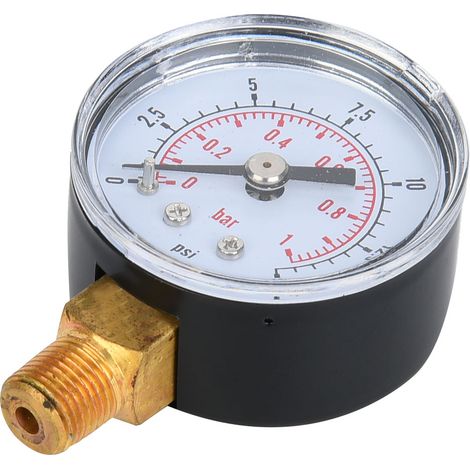 Mechanisches Manometer mit 1/8-Zoll-BSPT-Bodenanschluss für Luft, Öl und Wasser (0-15 psi, 0-1 bar) (1/5)