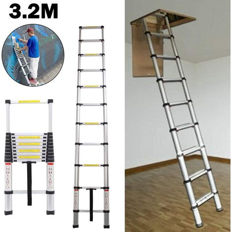 Aluminim Escabeau télescopique multifonction Escabeau pliant Escabeau double Toiture principale 3.2m/10.5FT ,11 étapes échelle