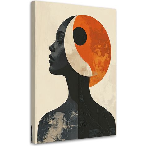 Stampe su Tela, Profilo femminile minimalista con sole arancione - 40x60 (1/2)