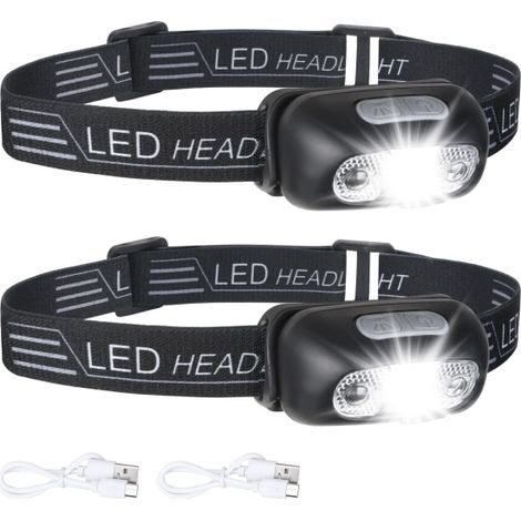 Lampe frontale rechargeable USB, étanche IPX6, ultra-légère et super lumineuse (160 lumens) avec détecteur de mouvement et lumière rouge. (1/5)