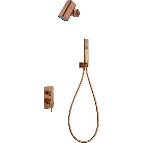 Conjunto ducha monomando empotrado Toscana con rociador Tube oro rosa cepillado [ IMEX® ] (1/4)