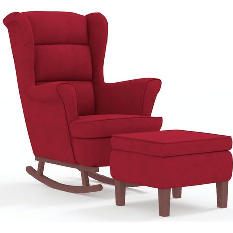 Fauteuil de Salon，Chaise，Fauteuil à bascule à oreilles en velours rouge vin bois massif CFW681329 (1/5)