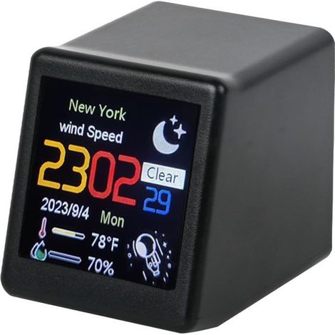 Réveil intelligent, mini horloge intelligente, station météo numérique WiFi avec date/heure/météo, petit album photo, mini horloges de bureau, horloge de station météo WiFi intelligente (1/5)