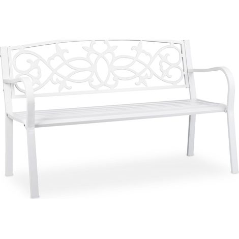 Banc de jardin vintage décoratif 120 x 60 x 80 cm design rétro stabilité assise confortable en acier blanc (1/5)